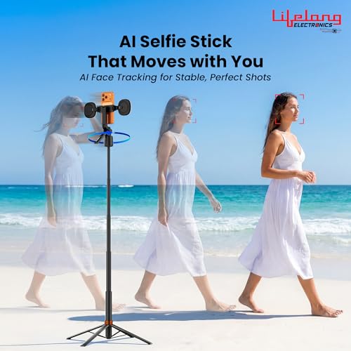 Image of Lifelong Electronics 2-in-1 AI Powered Selfie Stick & Tripod Stand with Auto Face Tracking | Bright Dual Lights | for Phone & Camera | Up to 183CM /6 Feet | Bluetooth Remote | Mobile Stand for Desk