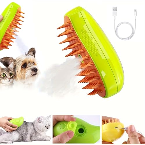 KSALUX - Cepillo de Vapor Recargable 3 en 1 para gato y perro | Desenreda, Suaviza y Refresca el Pelaje | Seguro y Ergonómico, Naranja, cepillo de vapor para gatos,