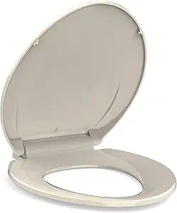 Enlongated Toilet Seat, Slow Close Toilet Cover Seat for Easy Clean and Stain-Resistant, Plastic Toilet Seat With Cover, Quick-Release Hinges and Quick-Attach Hardware,Almond