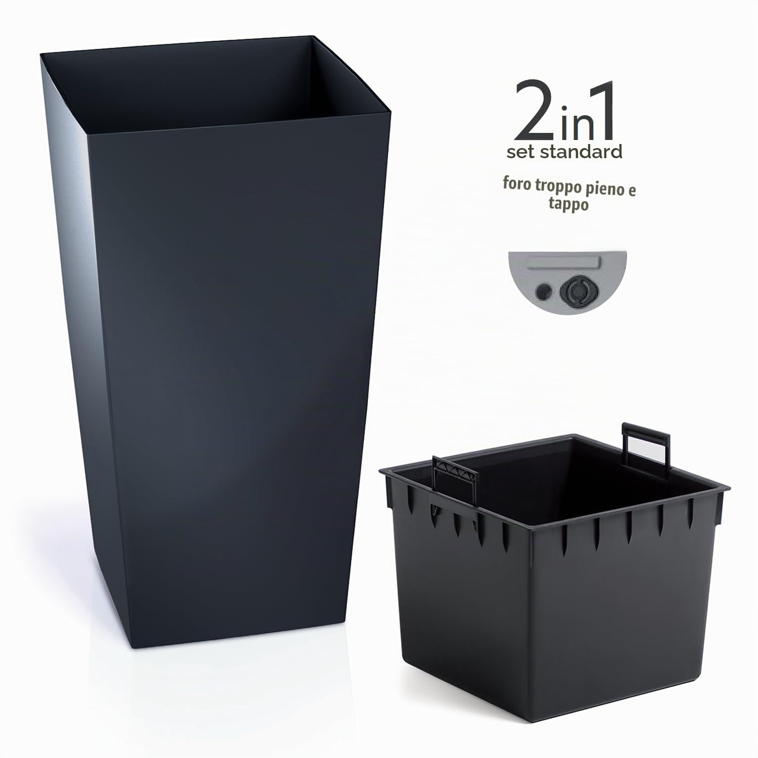 IMJ-Global Vaso Fioriera per piante Fiori DURS H50 Liscio da interno esterno Quadrato Alto Nero 26,6 Litri 26,5x26,5x50 cm design Moderno in plastica da balcone Grigio Antracite