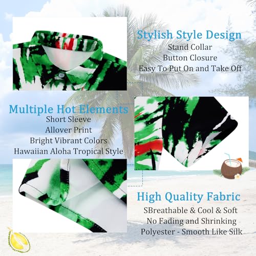 Image of uideazone Size 7-8 Tie Dye Shirts for Boys Funny Dinosaur Printed Button Up Shirt Hawaiian Luau Short Sleeve Casual Blouse Tops for Holiday Beach Party