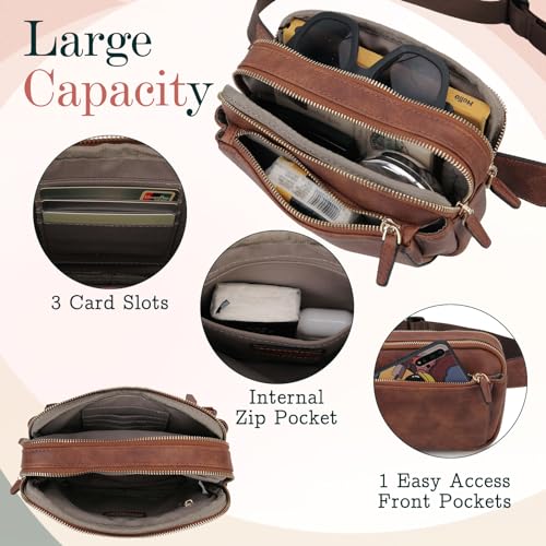 Waist Bag for Women VX VONXURY Vegan Leather Bumbags Fanny Pack Lightweight Crossbody Belt Bag with Adjustable Strap for Outdoor Running Hiking,Brown - Image 4