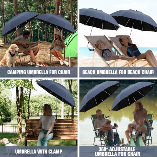 Image of 2 PACK Beach Umbrella with Clamp, 360 Adjustable Umbrellas for Chair, UPF50+ Umbrella for Beach Chair, Patio Chair, Wheelchair, Camping Chair, Golf Carts (Chair Not Included)
