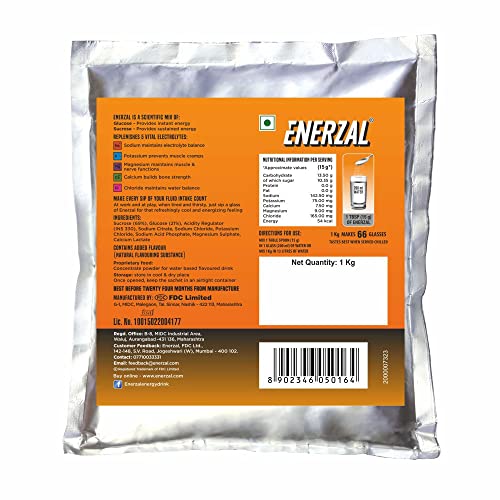 Image of Enerzal Orange 1KG Energy Drink Powder | Instant Hydration Drink (Pack of 1) (2)