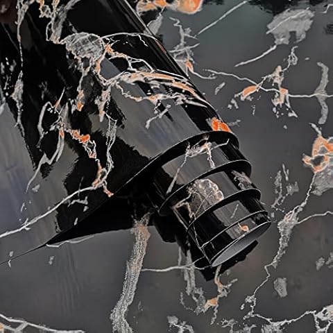 JSEVEM 40 cm x 3 m Black Orange Marble Wallpaper Granite Furniture Sticker Self-Adhesive Furniture Film Marble Wallpaper Adhesive Film Marble Look Kitchen Cover