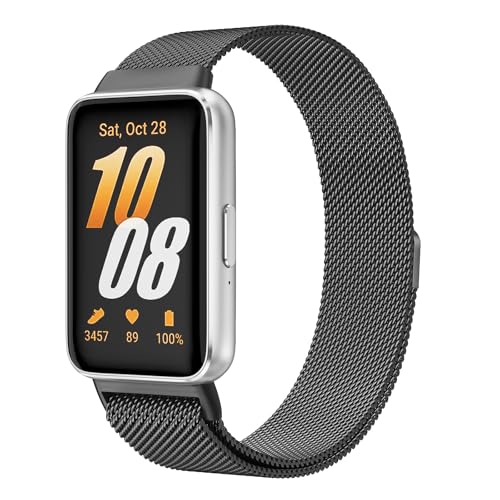 Metal Watch Band Compatible with Samsung Galaxy Fit 3 Band Stainless Steel Mesh Loop Replacement Wristband Strap for Galaxy Fit 3 SM-R390 Smartwatch Accessories (Black)