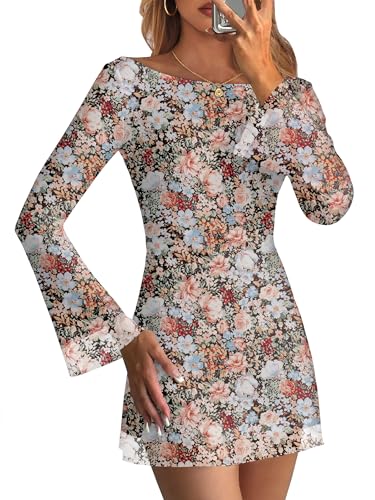 Caracilia Womens Bell Long Sleeve Mini Dresses Boat...