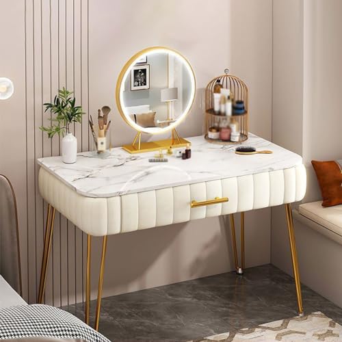 Slish - Mesa de tocador de maquillaje LED con 3 modos de iluminación, diseño espacioso, ideal para rutina de belleza de dormitorio, perfecta para glamour y artículos esenciales para el cuidado de la