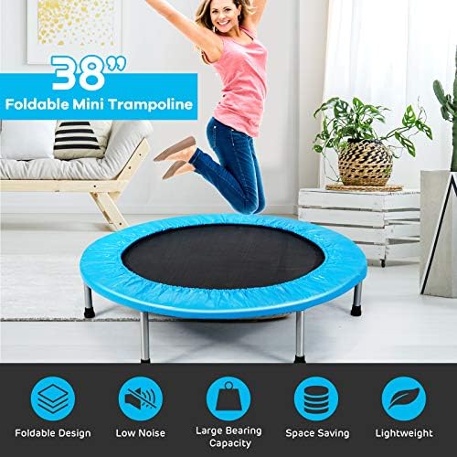 GYMAX Folding Mini Trampoline, 38” Fitness Rebounder with Safety Pad for Indoor/Outdoor, Foldable Space-Saving Trampoline for Kids Adult 2 51 DOR++aJL. AC