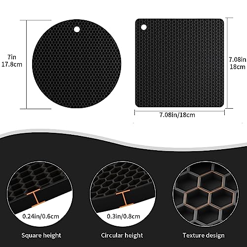 Image of 4 Pack Silicone Trivets for Hot Pots and Pans, Black Hot Pads Pot Holders, Non-Slip & Heat Resistant Silicone Mats for Kitchen Counter, Soft Durable Drying Mat, Jar Opener and Coasters, Black