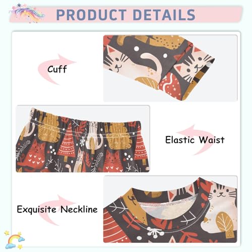 Fustylead Xmas Color Cats and Christmas Tree Holly Decor Pajamas Cotton Sleepover PJ Set Long Sleeve Lounge Wear4