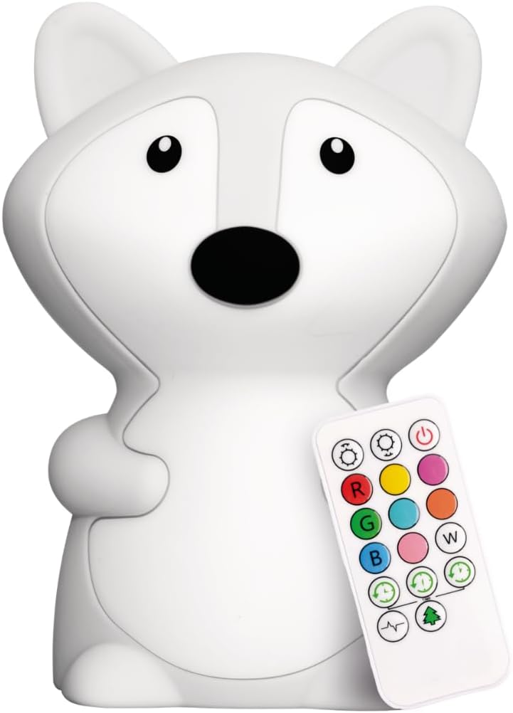 Fiona The Fox Squishy Night Light for Kids | Silicone Mood Lamp with Tap & Remote Control | Rechargeable Color Changing Animal NightLight for Boys & Girls | Portable Nightlight with USB Cord
