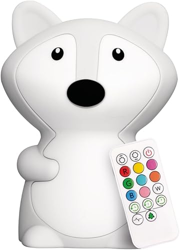 Lumipets Fiona The Fox Luz nocturna suave para niños | Lámpara de humor de silicona con toque y control remoto | Luz nocturna de animales recargable