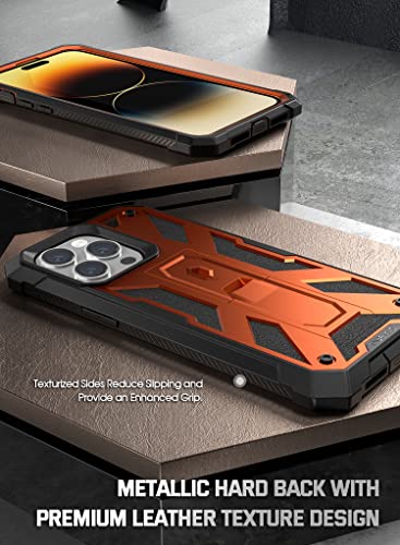 Poetic Compatible With Iphone 14 Pro Max Case, Spartan Phone Case For Iphone 14 Pro Max, Full Body Leather Texture Shockproof Protective Cover With Screen Protector And Kickstand, Metallic Orange #TOP4