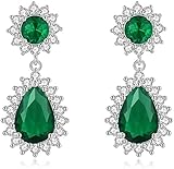 TTPSRY Pendientes Mujer Lágrima Cristal Pendientes de Oro Mujer Elegantes Brillantes Colgantes Joyas para Boda Fiesta Novia Regalo Cumpleaños Aniversario(Verde)