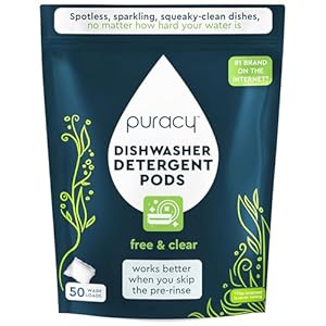 Puracy Dishwasher Pods, Natural Dishwasher Detergent, Free & Clear Dish tabs – Enzyme-Powered, Spot & Residue Free – TikTok Trend Items, Must Haves from TikTok Made Me Buy It (Free & Clear, 50 Count)
