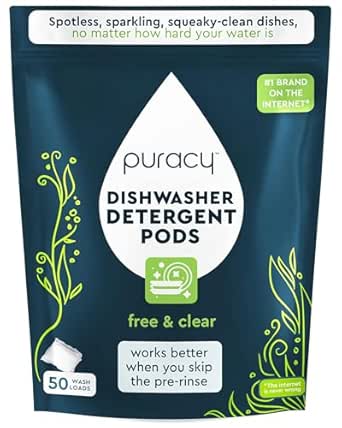 Puracy Dishwasher Pods, Natural Dishwasher Detergent, Free &amp; Clear Dish tabs - Enzyme-Powered, Spot &amp; Residue Free - TikTok Trend Items, Must Haves from TikTok Made Me Buy It (Free &amp; Clear, 50 Count)