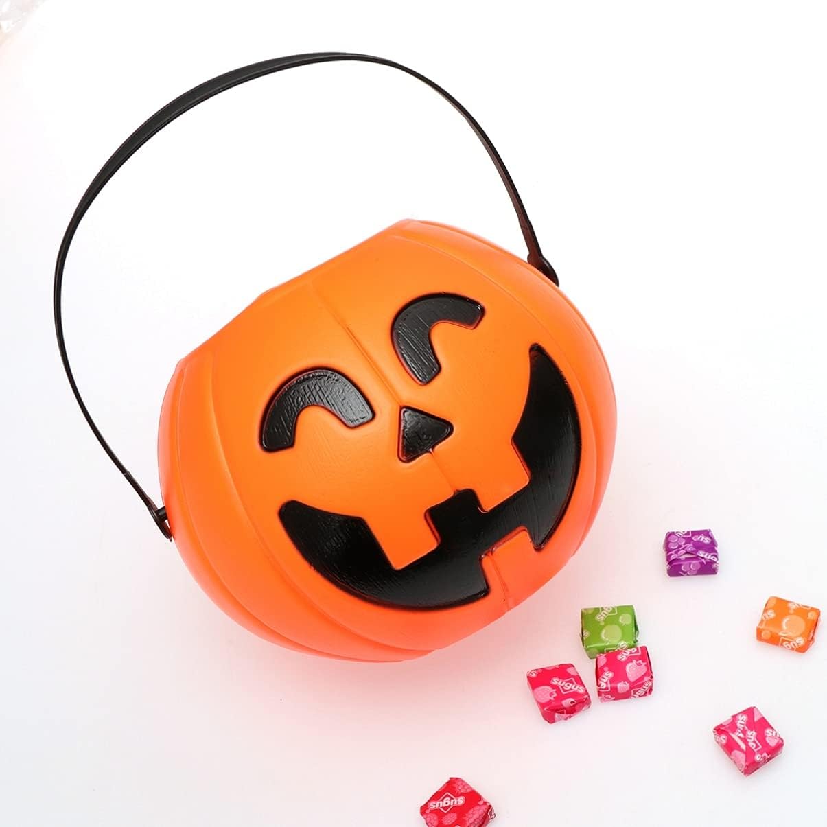 Abaodam Halloween Pumpkin Bucket Candy Holder with Handle - Portable 6.7 Inch Trick or Treat Pumpkin Pail for Kids Halloween Party Favor and Candy Storage image 5