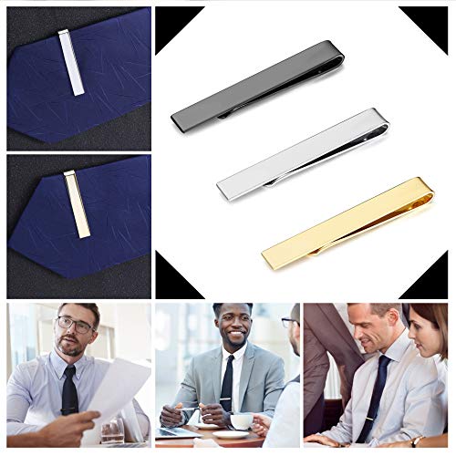 Yadoca 3 Pcs Tie Clips For Men Tie Bar Set Necktie Clips For Wedding Anniversary Business Black Silver-Tone Gold-Tone #TOP5