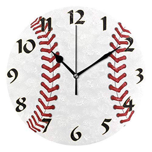 Cute Arabic Numeral Design Baseball Silent Non Ticking Round Wall Clock Battery Operated Vintage Design Oil Painting Home Office School Decor Dual Use Art Clock 9.45 Inch #TOP2
