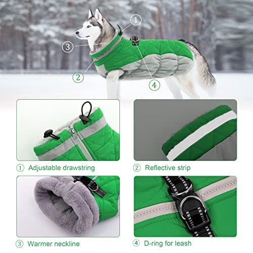 Image of LeLePet Warm Dog Winter Coat, Waterproof, Fleece, Green, X-Small, Turtle Neck, Adjustable, Windproof, for All Breed Sizes