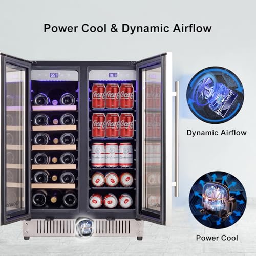 Image of Cobalance 24 Inch Dual Zone Wine and Beer Refrigerator-72 Cans and 20 Bottles Cooler, & Single Bottle Wine Chiller,Built-in or Freestanding Fridge for Beer, Soda, Drinks, Home, Bar