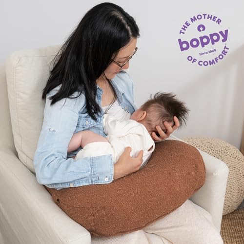 Image of Boppy Nursing Pillow, Luxe Ergonomic Breastfeeding & Baby Feeding Support | High, Firm, Large Area Cushion, Water-Repellent Liner, Washable Cover, Wider Opening, Flexible Fiber Fill - Boucle Chestnut