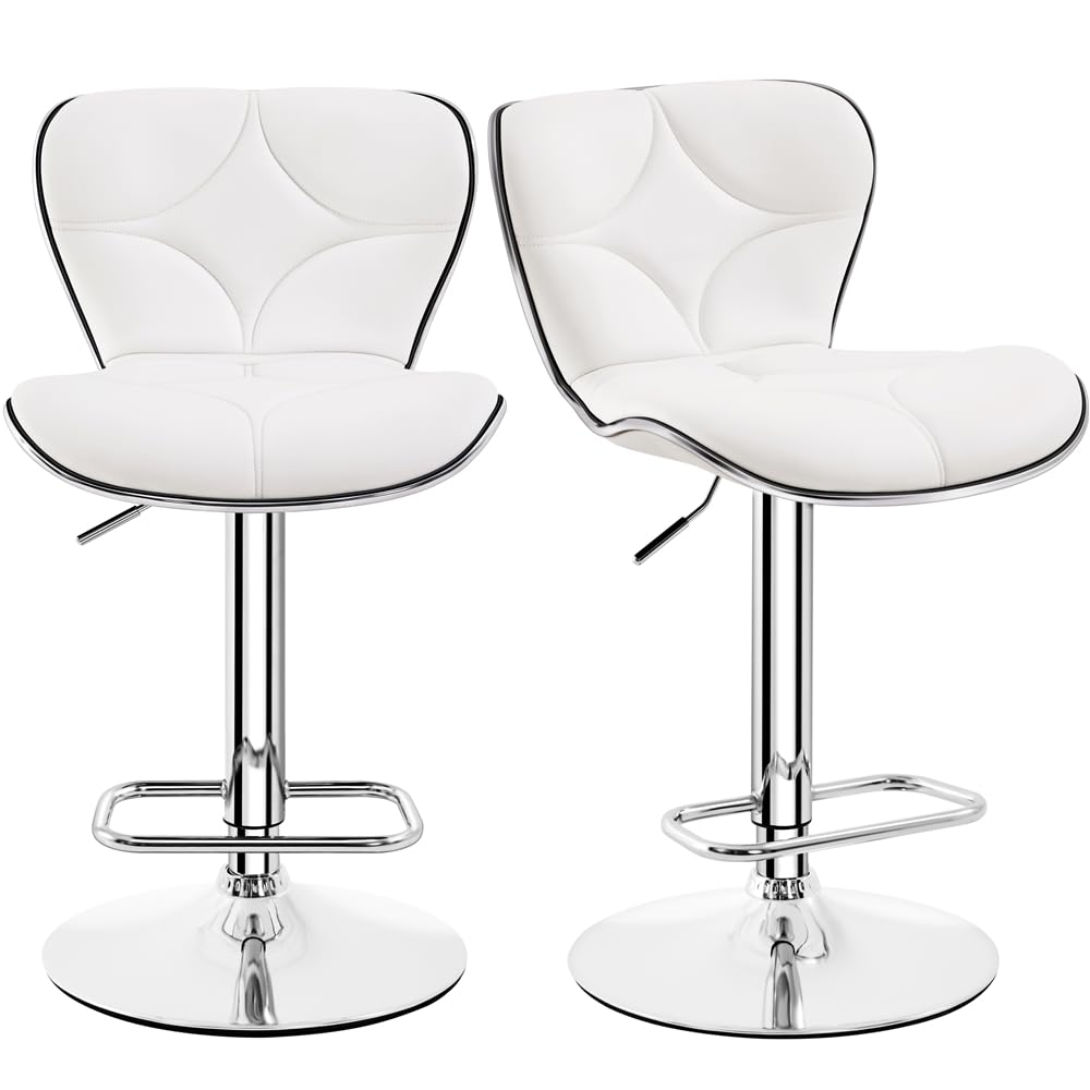 Yaheetech 2PCS Taburetes Altos de Bar Diseño Moderno de Cocina Altura Ajustable con Respaldo de Forma Concha Giratorio 360°