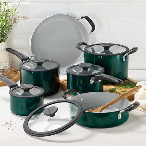Image of Tramontina Ceramic Non Stick 11-Piece Nesting Pots and Pans Set - Teal