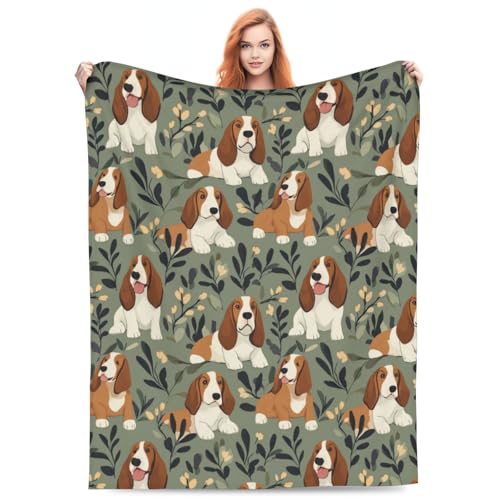 PXLNJHO Basset Hound Blanket Gifts for Women Men Adults Dog Lovers, Basset Hound Plush Fleece Throw Blankets, Cozy Soft Warm Bedding Decor for Sofa Living Room Travel 50"x60"