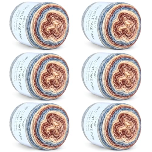 Image of Aeelike Cake Yarn for Crocheting, 6 Skeins Gradient Yarn 100g (3.52 oz) 245m (267 Yards) # 3 Light Weight -Soft Cake Yarns Fairyland Yarns for DIY Making Colorful Blanket Scarves Hat, Khaki Gradient