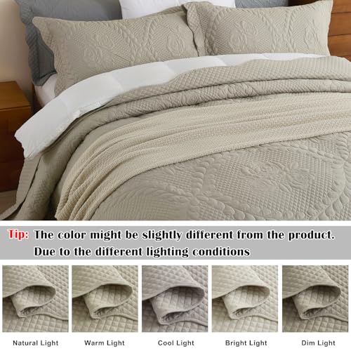 Image of EVENHUG Oversized King Bedspreads California King Quilt Set with Pillow Shams Extra Wide Large King Size Quilts Lightweight Coverlet Bedding Sets Taupe 120 inchx128 inch