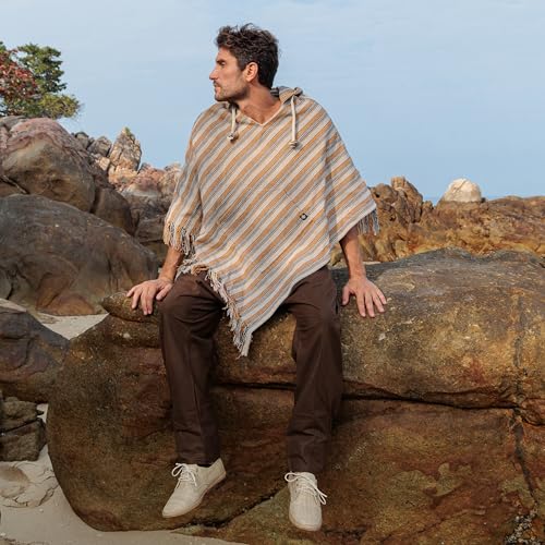 virblatt - Poncho Men | 100% Cotton | Mexican Poncho Men Baja Hoodie |Big Hood| Winter Pancho Warm Hooded Poncho Cape2