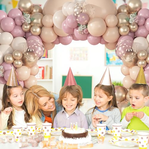 Image of Ouddy Life 157 Pcs Boho Dusty Pink Balloons Arch Garland Kit, Blush Pink Sand White Metallic Gold Different Size Balloon for Baby Shower Birthday Wedding Gender Reveal Mothers Day Party Decorations