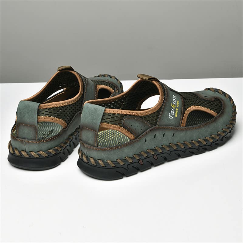 LLTMALL Men's Closed Toe Sandals Summer Breathable Comfortable Leather Mesh Sandals Casual Outdoor Walking Loafers3