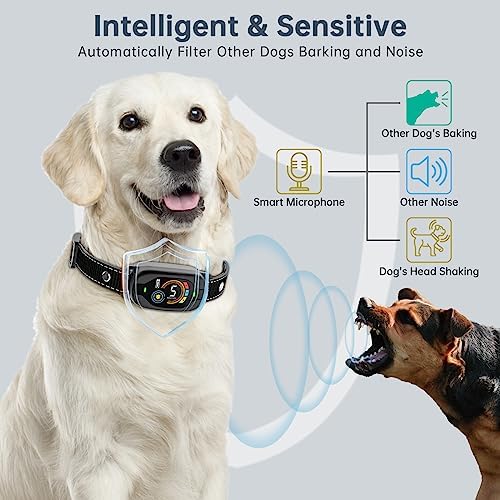 Smart Dog Bark Control Collar - SHINEONER Rechargeable Pet Safe Anti Barking Dog Training Collar - Stop Barking Collars for Small Medium Large Dogs - Bark Deterrent Devices with Beep, Vibration, Shock