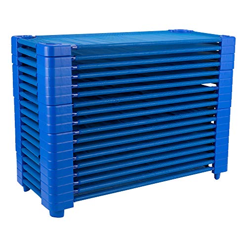 Image of Sprogs Heavy-Duty Stackable Standard Size 52 inchL Daycare Cots for Kids and Toddlers, Stacking Preschool Classroom Kids Cots for Sleeping, Resting, Naptime, Pack of 18, Blue