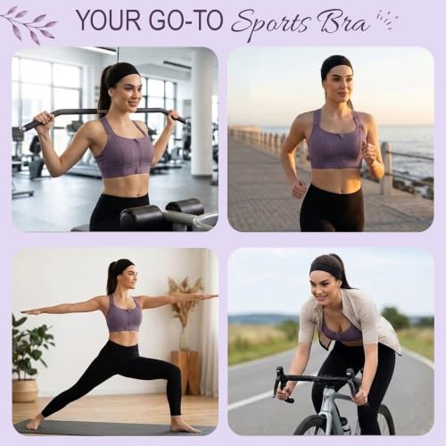 Image of Shoppy Villa Women's Poly Spandex High Impact Sports Bra Front Zip Padded Gym Bra with Criss Cross Back Adjustable Shoulder and Underband Velcro Straps for Running Yoga Fitness Workout
