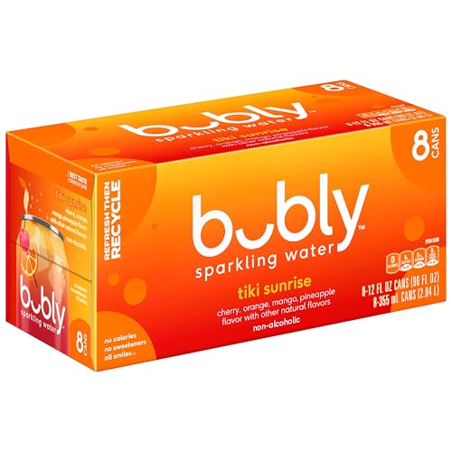Image of bubly Sparkling Water, Tiki Sunrise, Zero Sugar & Zero Calories, 12 Fl Oz Cans (Pack of 8)