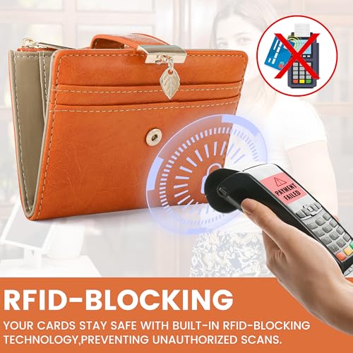 Image of Pomelo Best Wallet Women Bifold Leather Wallets for Women Credit Card Holder with ID Window Zipper Coin Pocket Orange