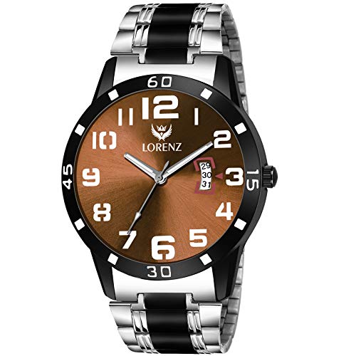 LORENZ Two Tone Chain & Brown dial Watch for Men | Watch for Boys | MK-3055K (B08662BG41) Amazon Price History, Amazon Price Tracker