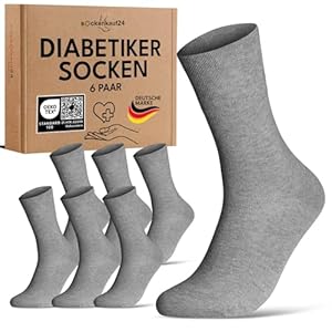 sockenkauf24 Diabetikersocken ohne Gummibund & ohne Naht 97% Baumwolle (6 Paar) Diabetiker Socken mit Komfortbund für Damen & Herren 70108T (Grau 43-46) WP