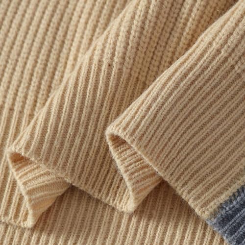 Cambkatl Men's Color Block Crewneck Sweaters, Cozy Winter Loose Fit Long Sleeve Casual Knitted Pullover Sweater Tops4