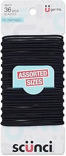 Elásticos Scunci by Conair No Damage, tamanhos variados, preto, pacote com 36