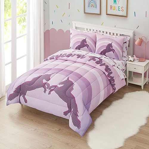 Image of Kids Bedding Set Bed in a Bag for Boys and Girls Toddlers Printed Sheet Set and Comforter, Full, Unicorn Forever