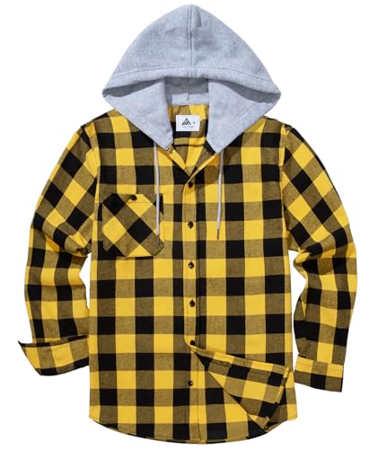 Image of SCODI Mens Flannel Hoodie Shirt Casual Button Down Plaid Long Sleeve Shirts