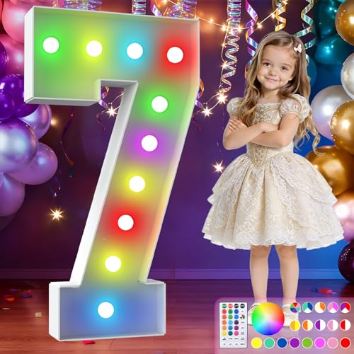 Image of 3FT Colorful Marquee Numbers,18-Color Number 7 with Remote Control Large Light Up Numbers Sign,Pre-Cut Foam Board Set for Party Decoration, Birthdays, Weddings, Graduations, Baby Anniversaries