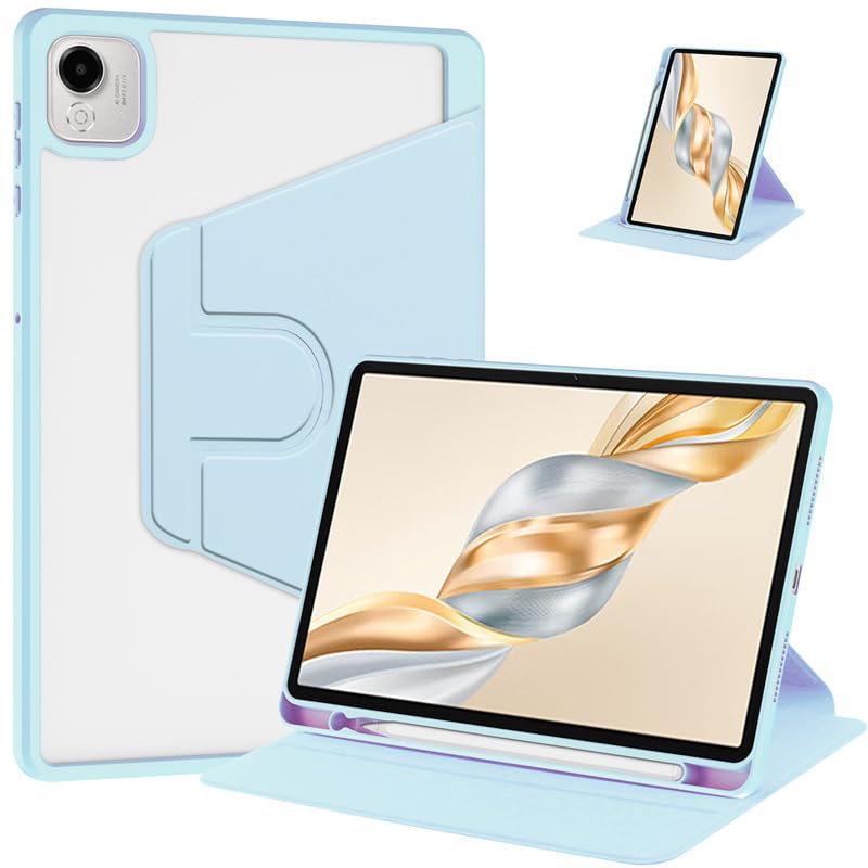 Haofun Hülle Kompatibel mit Honor Pad X9a, 360 Grad Drehbarer Schutzhülle mit klappbarem Ständer/Stiftschlitz, PU-Leder + Klare Acrylhülle, Blau