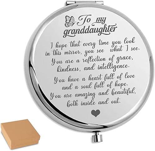 Keopun My Granddaughter - Espejo plegable de mano grabado con reflejo, You're Amazing and Beautiful Espejo de bolsillo, espejo de maquillaje de