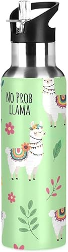 Insulated Stainless Steel Water Bottle with Straw 20 Oz, BPA-Free Sports Water Bottle with Straw for Gym Outdoor Travel School, Cute Llamas Flowers disponible en Yaxa Colombia